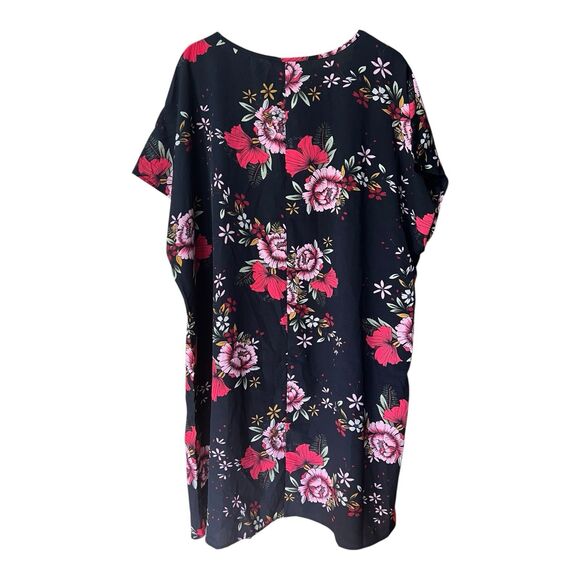 Black Tropical Floral Batwing Dolman Short Sleeves Shift Dress Size 3X - Picture 7 of 10